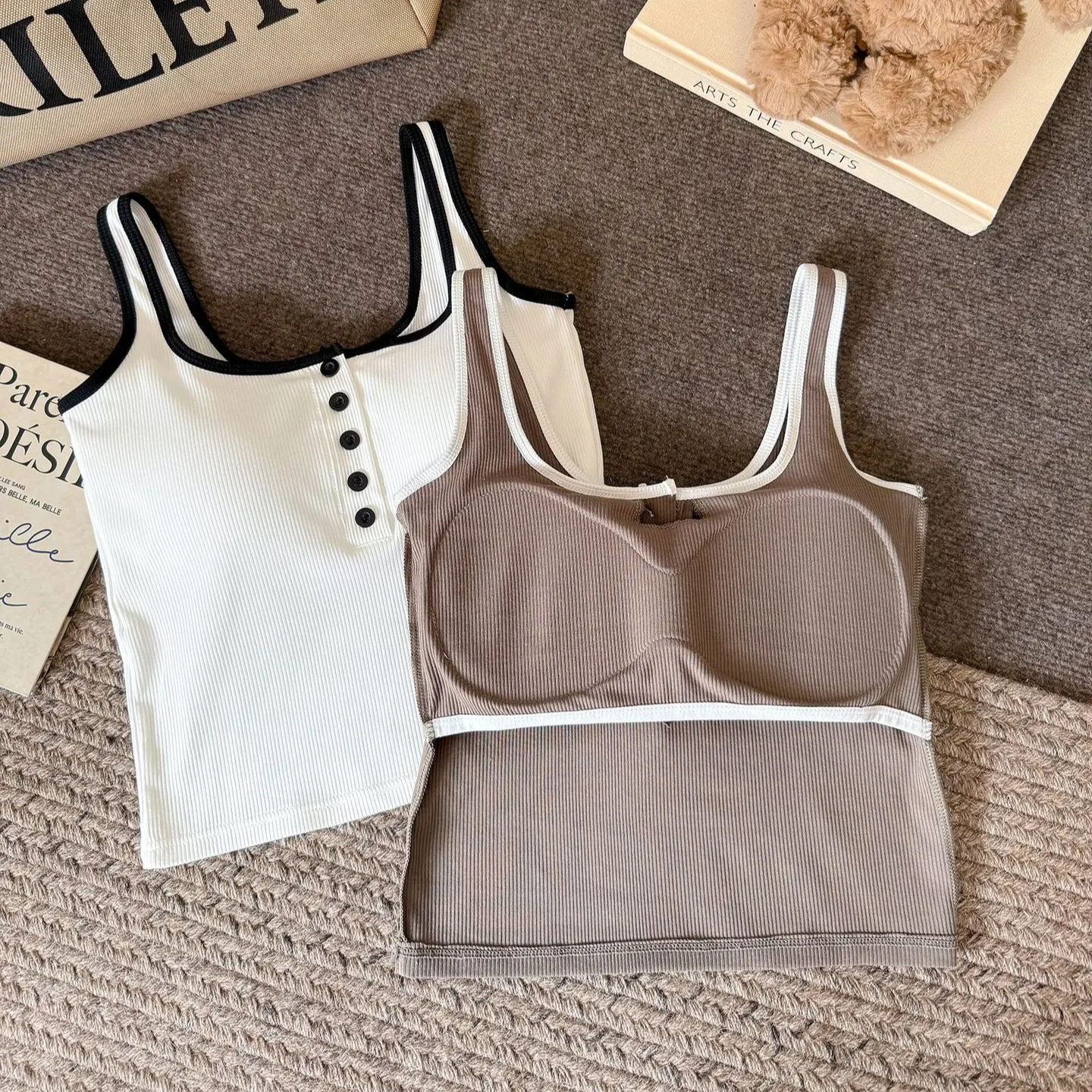 Trimmed Button-up Built-In Bra Camisole